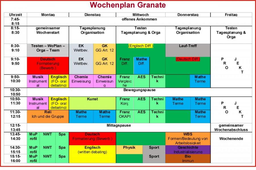 Wochenplan Granate